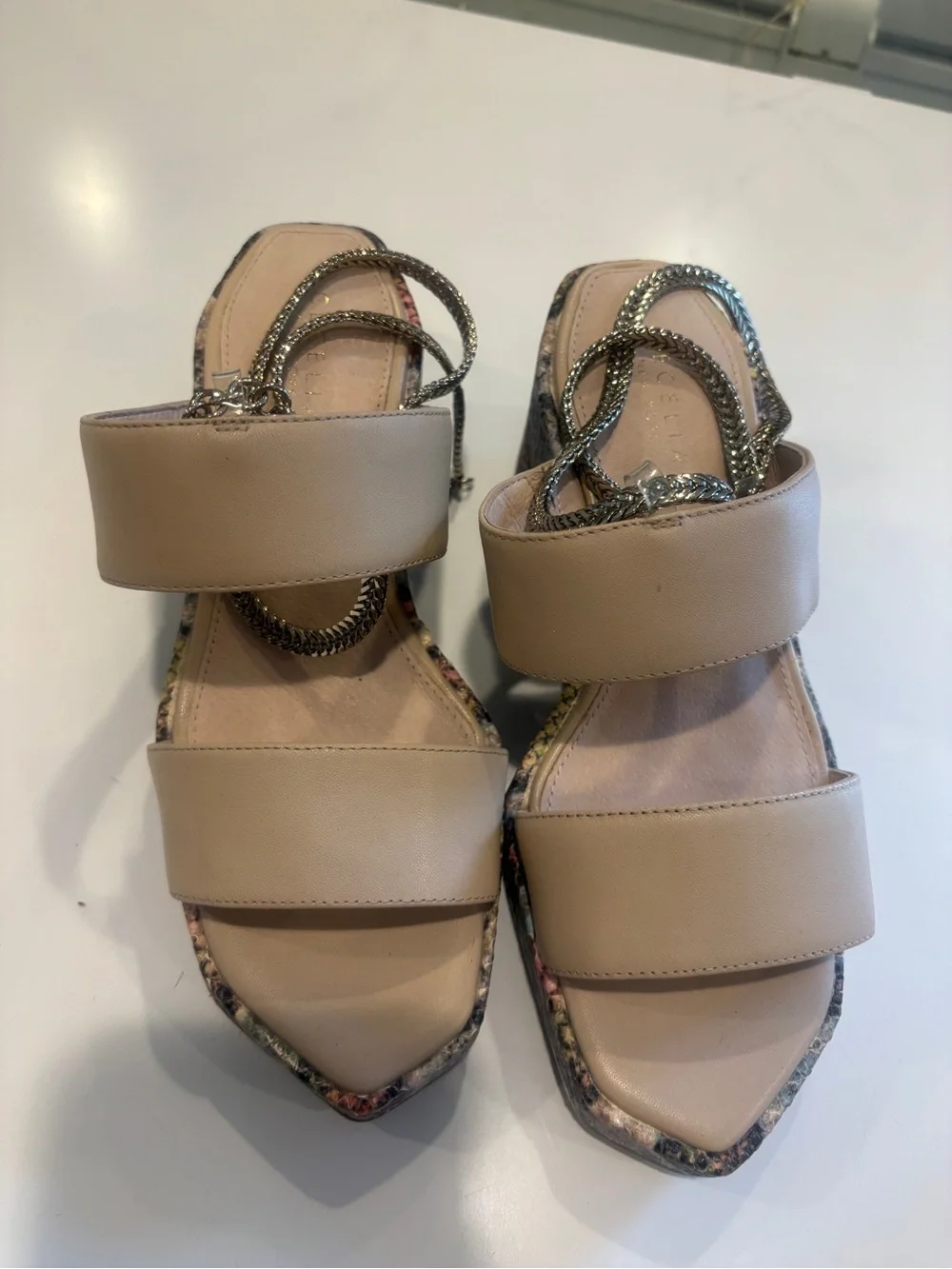 CECELIA NEW YORK Beige Platform Slide Sandals with Multicolor Patterned Wedge